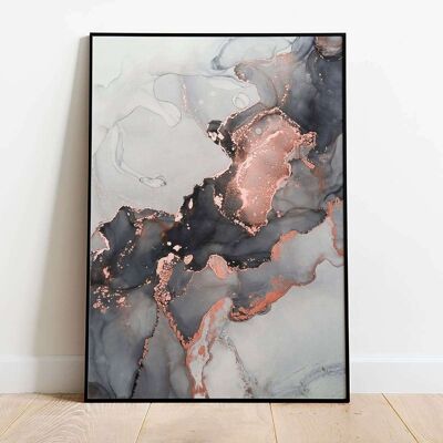 Liquid Grey and Copper 002 Abstract Poster (42 x 59.4cm)