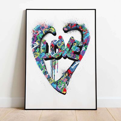 Love Heart Blue Pop Graffti Poster (61 x 91 cm)