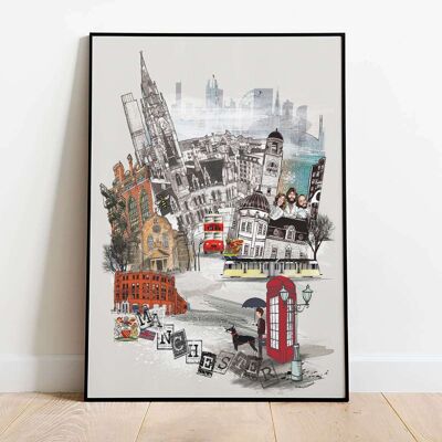 Manchester Retro City Map Poster (42 x 59.4cm)