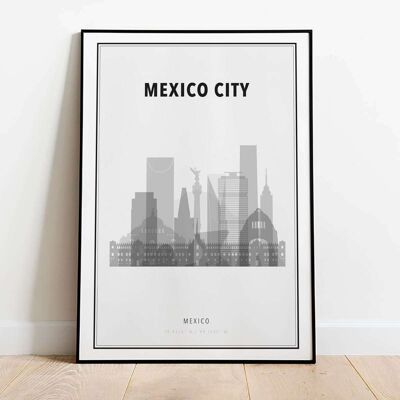 Mexico City in B&W Skyline City Map Poster (42 x 59.4cm)
