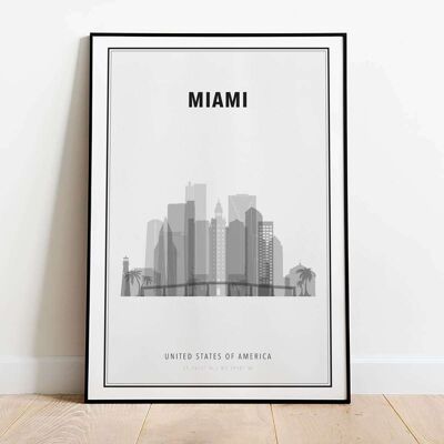 Miami in B&W Skyline City Map Poster (42 x 59.4cm)
