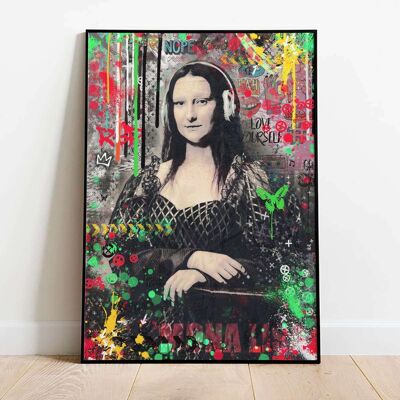 Mona Lisa Headphones Pop Graffiti Green Poster (42 x 59.4cm)