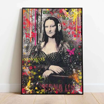 Mona Lisa Headphones Pop Graffiti Red Poster (61 x 91 cm)