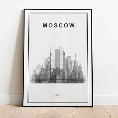 Moscow in B&W Skyline City Map Poster (50 x 70 cm)