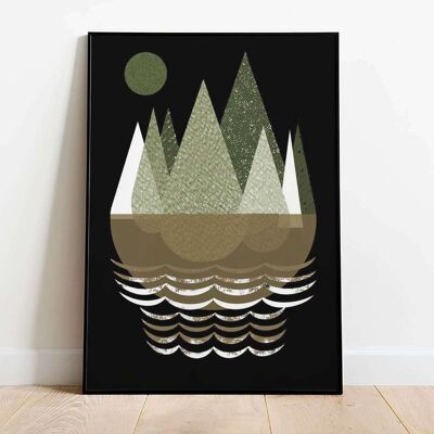 Mountains Black Abstract Poster (42 x 59.4cm)