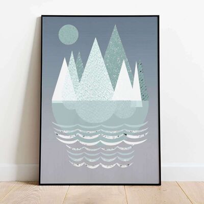 Mountains Blue Abstract Poster (50 x 70 cm)