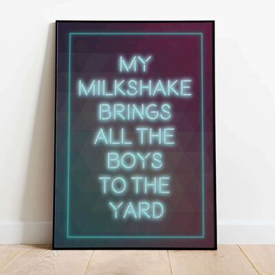 My Milkshake Brings All The Boys Neon Typography Poster (50 x 70 cm)