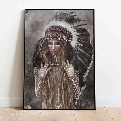 Native Indian Girl Headdress Fashion Photography Poster (42 x 59.4cm)