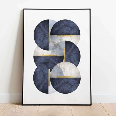 Navy and Beige Marble Circles Abstract Poster (50 x 70 cm)