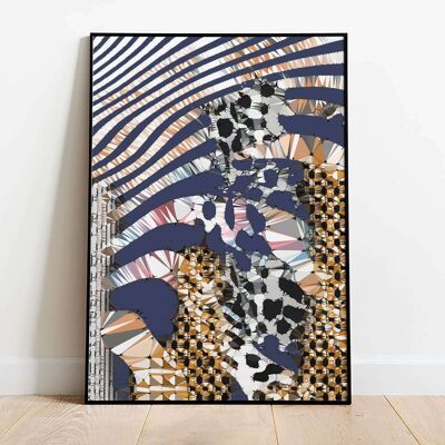 Navy and Gold Zebra Abstract 001 Poster (50 x 70 cm)