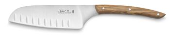 Couteau Santoku lame alvéolée manche bois d'olivier 1