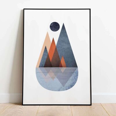 Navy Orange Mountains Abstract Poster (50 x 70 cm)