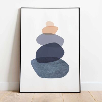 Navy Orange Stones Abstract Poster (61 x 91 cm)