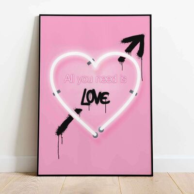 Neon All You Need is Love Typography Poster (50 x 70 cm)