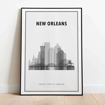 New Orleans in B&W Skyline City Map Poster (42 x 59.4cm)