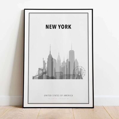 New York in B&W Skyline City Map Poster (42 x 59.4cm)