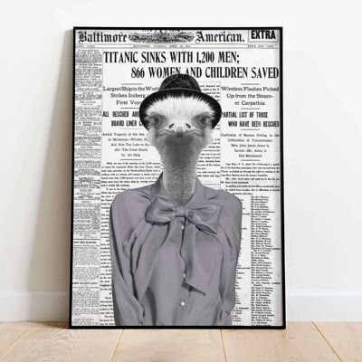 Ostrich Chic Old Newspaper Animal Poster (42 x 59.4cm)