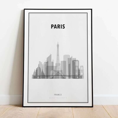Paris in B&W Skyline City Map Poster (42 x 59.4cm)