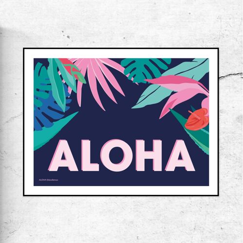 Aloha tropical art print; blue