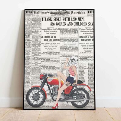 Pin Up Trooper on Red Bike Fashion Poster (50 x 70 cm)