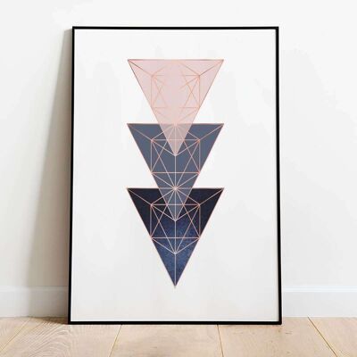 Pink Navy Rose Gold Triangles Abstract Poster (42 x 59.4cm)