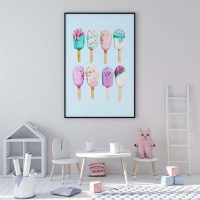 Popsicles Blue Nursery Kitchen Poster (50 x 70 cm)