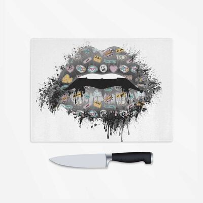 Rebel Girl Lips Charcoal Grey Chopping Board