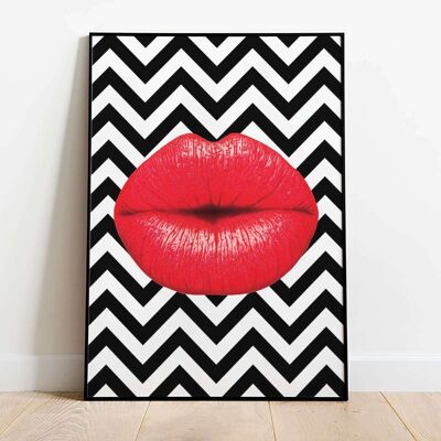 Red Lips Monochrome Art Fashion Poster (42 x 59.4cm)