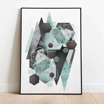 Reflection Mountains Duck Egg Marble Abstract Poster (50 x 70 cm)