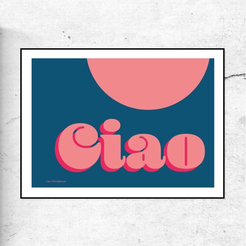 Ciao - typographic print - blue & pink