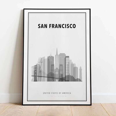 San Francisco in B&W Skyline City Map Poster (50 x 70 cm)