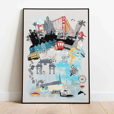 San Francisco Retro City Map Poster (42 x 59.4cm)