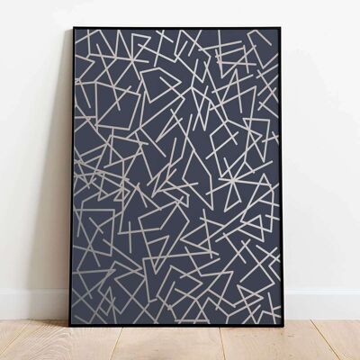 Silver Grey Navy Lines Abstract Fashion Poster (50 x 70 cm)
