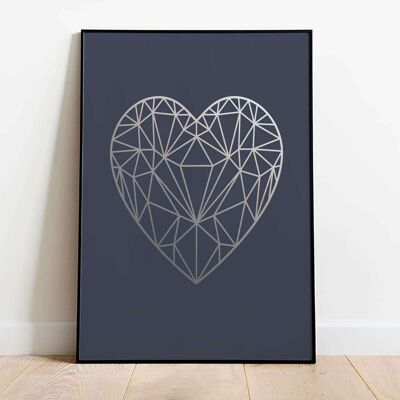Silver Grey Navy Love Heart Abstract Poster (61 x 91 cm)