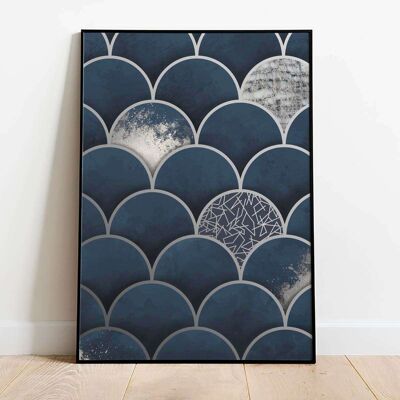 Silver Grey Navy Moroccan Abstract Poster (50 x 70 cm)