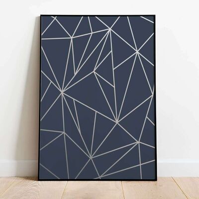 Silver Grey Navy Triangles Abstract Poster (50 x 70 cm)