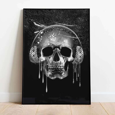 Silver Skull with headphones Poster (42 x 59.4cm)