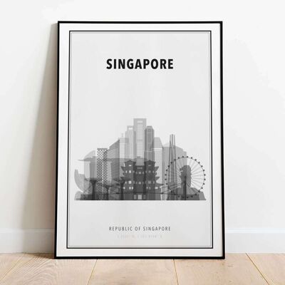 Singapore in B&W Skyline City Map Poster (42 x 59.4cm)