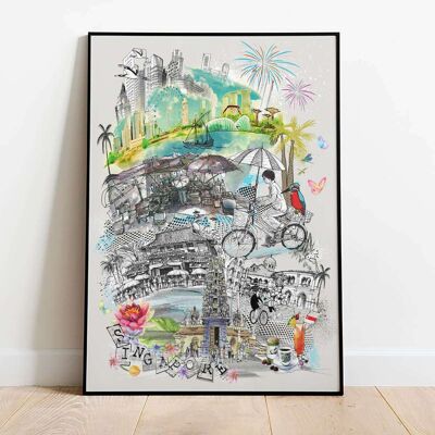 Singapore Retro City Map Poster (61 x 91 cm)