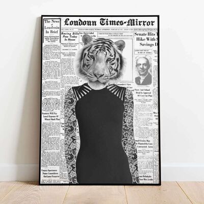 Tiger Lady - Old News Paper Animal Poster (50 x 70 cm)