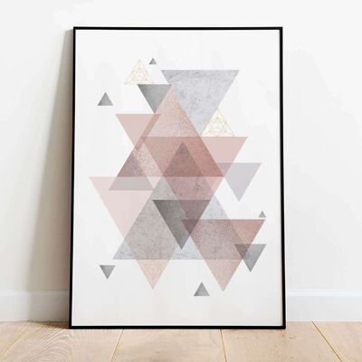 Triangles Marble, Bronze Silver Blush Pink Abstract Poster (50 x 70 cm)