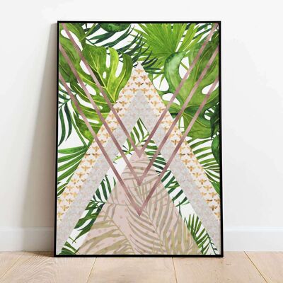 Tropical Leaves Gold Bees Triangles Geometrical Poster (42 x 59.4cm)