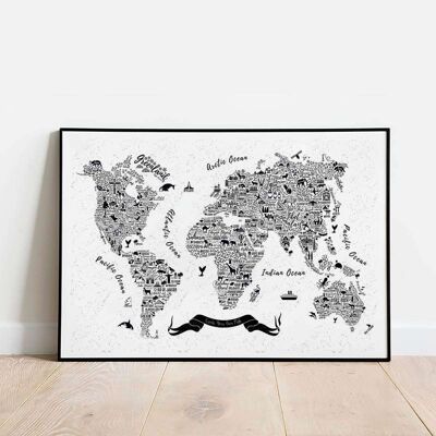 Typography World Map City Poster (42 x 59.4cm)