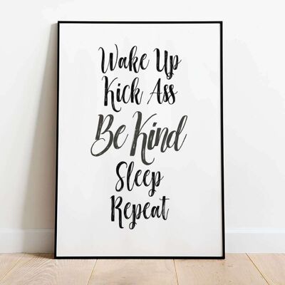 Wake Up Kick Ass Typography Motivational Poster (61 x 91 cm)
