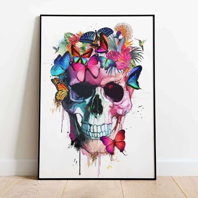 Watercolour Butterfly Skull Head Front Poster (50 x 70 cm)