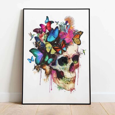 Watercolour Butterfly Skull Head Side Poster (50 x 70 cm)