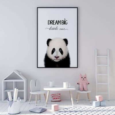 Woodland Nursery Dream Big Little One Panda Poster (50 x 70 cm)