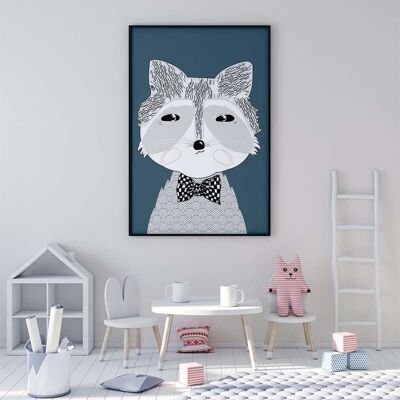 Woodland Nursery Mr Raccoon in Teal Poster (50 x 70 cm)