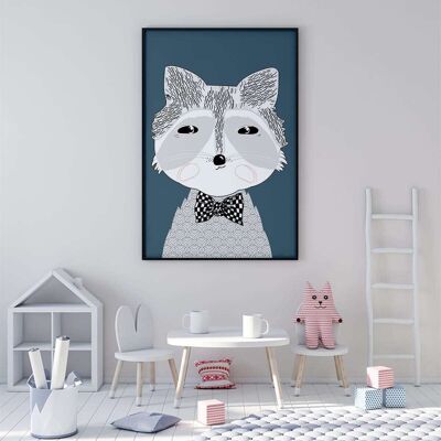 Woodland Nursery Mr Raccoon in Teal Poster (61 x 91 cm)
