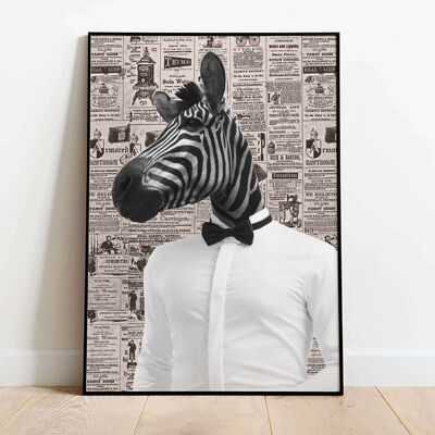 Zebra Dude - Old News Paper Animal Poster (42 x 59.4cm)
